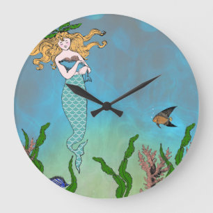 Mermaid and seal large clock