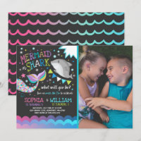 Mermaid And Shark Birthday Invitation Pool Party