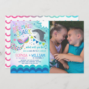 Mermaid And Shark Birthday Invitation Pool Party