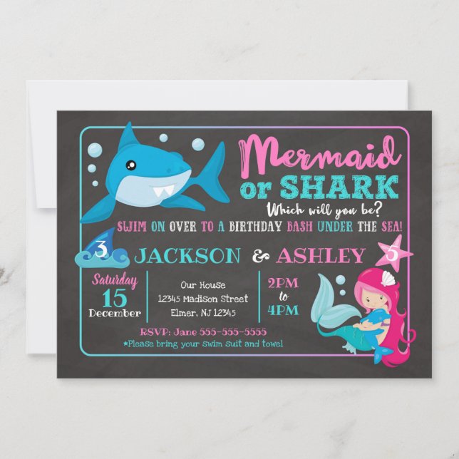 Mermaid and Shark Joint Birthday Invitation (Front)