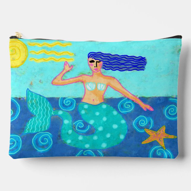 Mermaid and Starfish Abstract Art Accessory Pouch (Front)