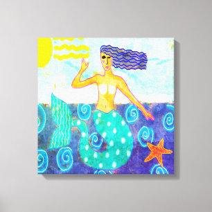 Mermaid and Starfish Abstract Art  Canvas Print