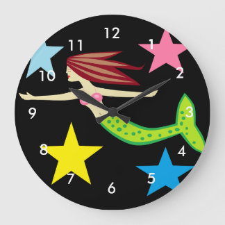Mermaid And Stars Large Clock