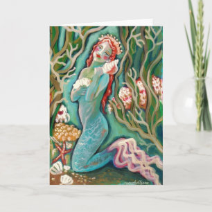 Mermaid and The Sea Shell Blank Greeting Card
