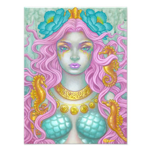 Mermaid and Three Sea Horses Art by Holly Durr Photo Print