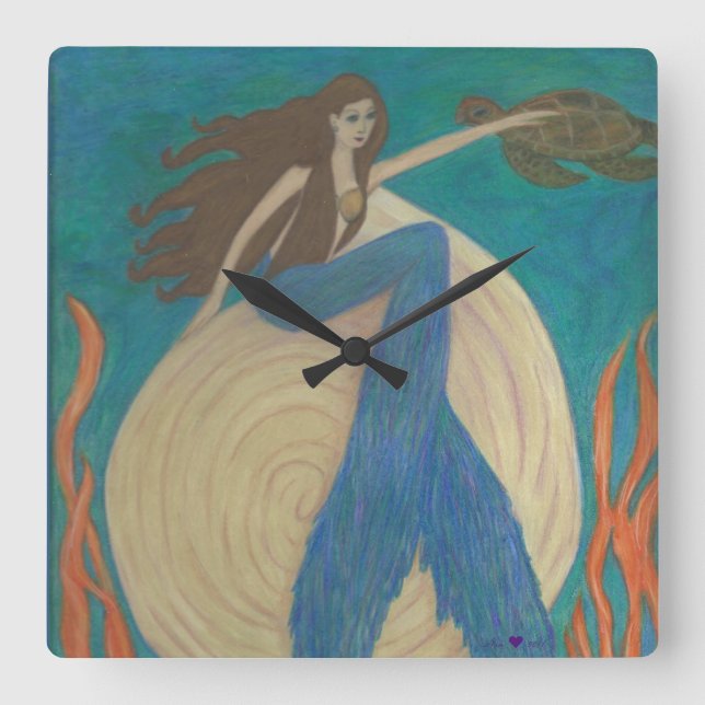 Mermaid and Turtle Wall Clock (Front)