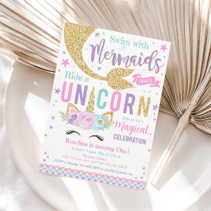 Mermaid and Unicorn Birthday Invitation