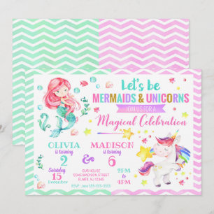 Mermaid and Unicorn Joint Birthday Invitation