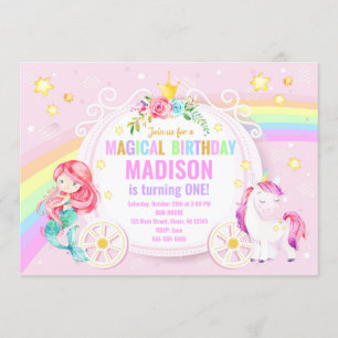 Mermaid and Unicorn Magical Birthday Invitation
