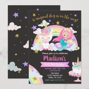 Mermaid and Unicorn Magical Birthday Invitation