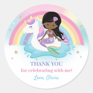 Mermaid and Unicorn Pool Birthday Party Favour   Classic Round Sticker