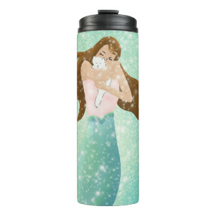 Mermaid and White Kitten Thermal Tumbler