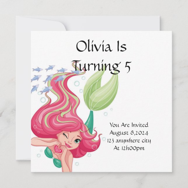 MERMAID ANNIVERSAIRE DE FÊTE INVITATION POUR LES F (Devant)