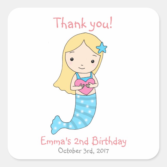 Mermaid Anniversaire Favoriser Sticker Fête de sir (Devant)