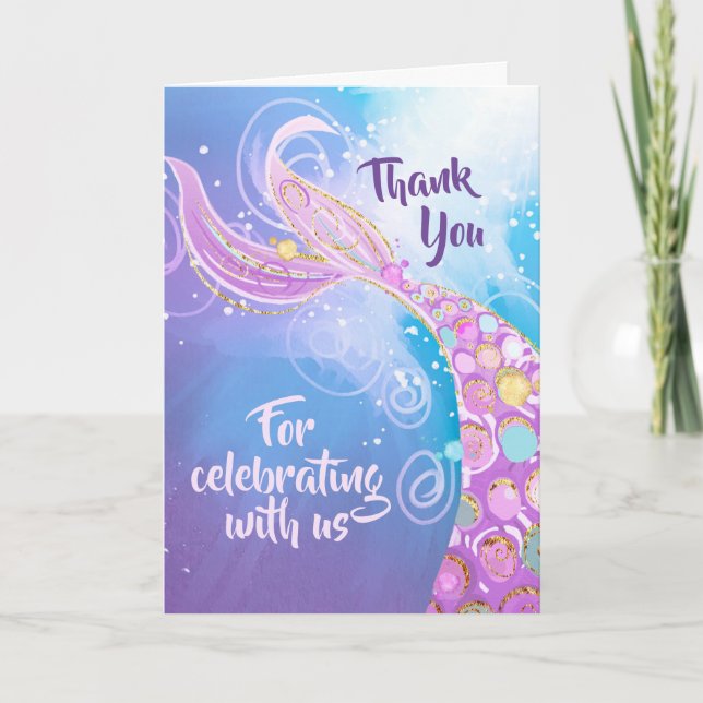 Mermaid Anniversaire fête Bash Carte de remercieme (Devant)