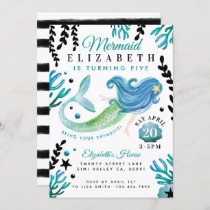 Mermaid Anniversaire Piscine Fête Invitation