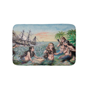 Mermaid Antique Magic Nautical Ocean Bath Mat