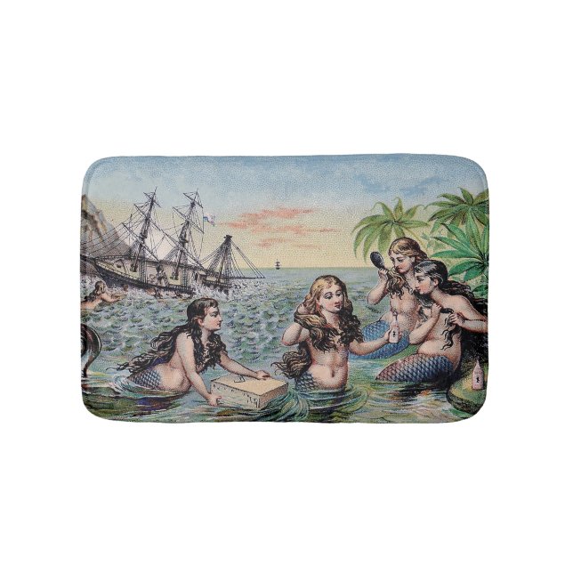 Mermaid Antique Magic Nautical Ocean Bath Mat (Front)