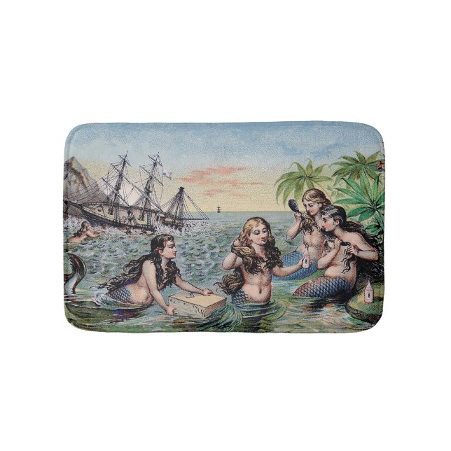 Mermaid Antique Magic Nautical Ocean Bath Mat (Front)