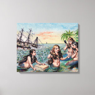Mermaid Antique Magic Nautical Ocean Canvas Print
