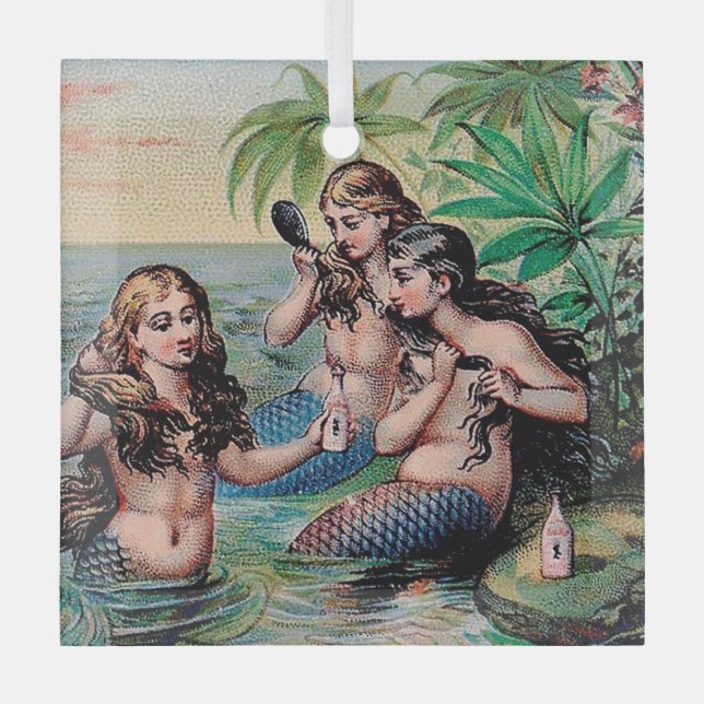 Mermaid Antique Magic Nautical Ocean Glass Ornament (Front)