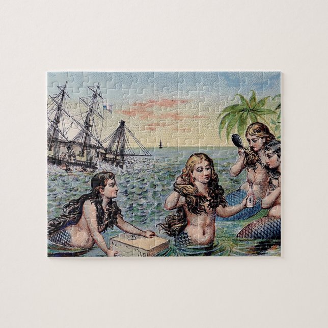Mermaid Antique Magic Nautical Ocean Jigsaw Puzzle (Horizontal)