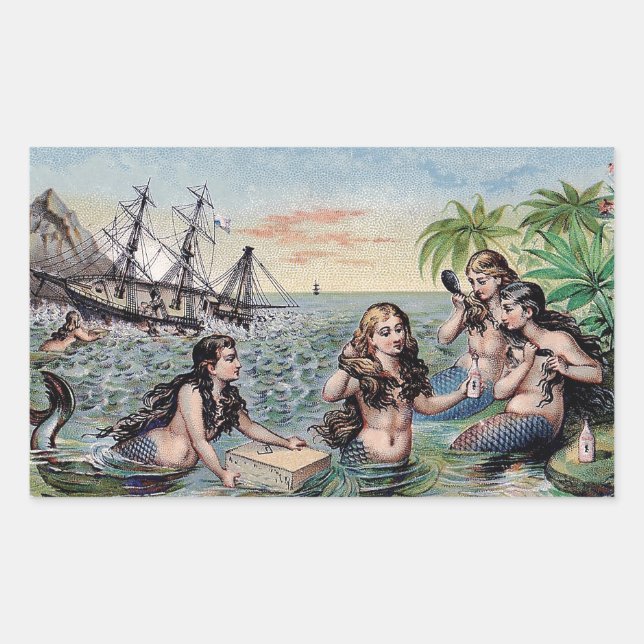 Mermaid Antique Magic Nautical Ocean Sticker (Front)