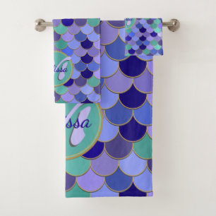 Mermaid Aqua bleu Turquoise violet   Monogramme + 