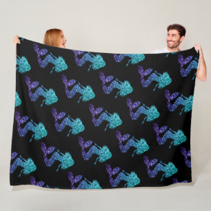 Mermaid aqua blue ombre Sparkles pattern black Fleece Blanket
