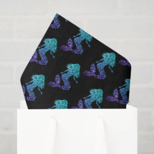 Mermaid aqua blue ombre Sparkles pattern black Tissue Paper