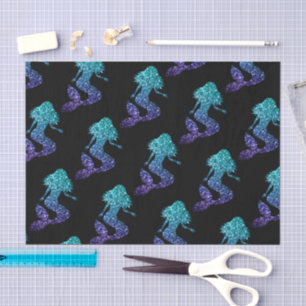 Mermaid aqua blue ombre Sparkles pattern black Tissue Paper