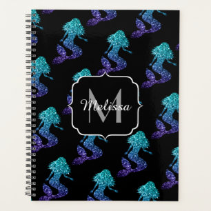 Mermaid aqua blue ombre Sparkles pattern Monogram