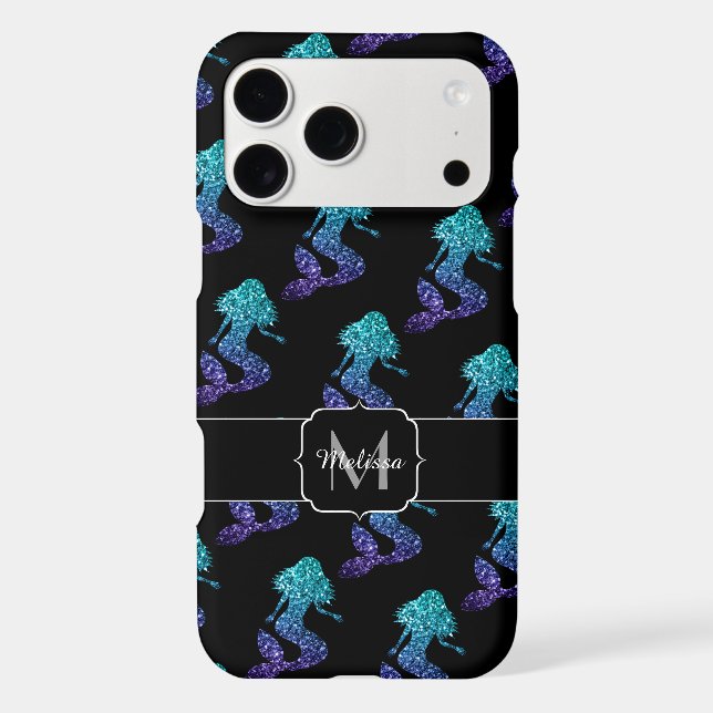 Mermaid aqua blue ombre Sparkles pattern Monogram (Back)
