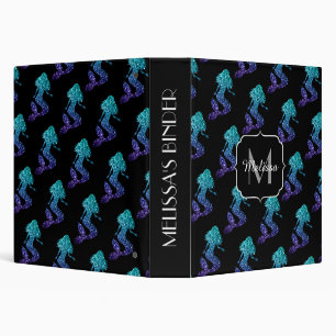 Mermaid aqua blue ombre Sparkles pattern Monogram Binder