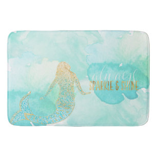 Mermaid Aqua Gold Sparkle Bath Mat
