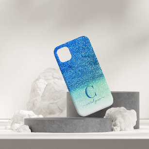 Mermaid Aqua Teal Blue Ombre Sparkle Glitter  iPhone 13 Mini Case