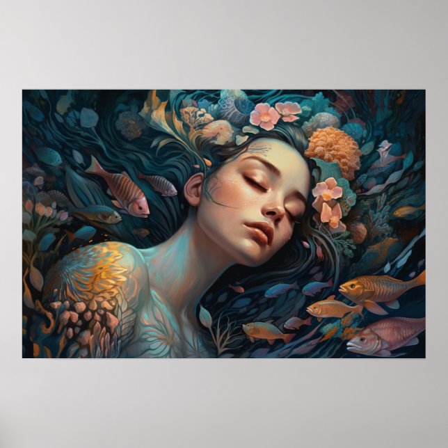 Mermaid asleep in the reef poster (Front)