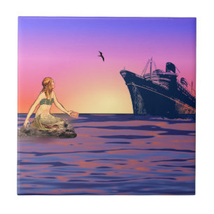 Mermaid at sunset tile