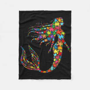 Mermaid Autism Puzzle For Women Men Kids - Autism Fleece Blanket