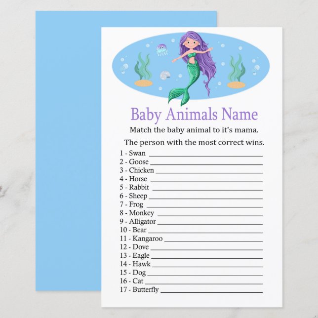 Mermaid Baby Animals Name Game (Front/Back)