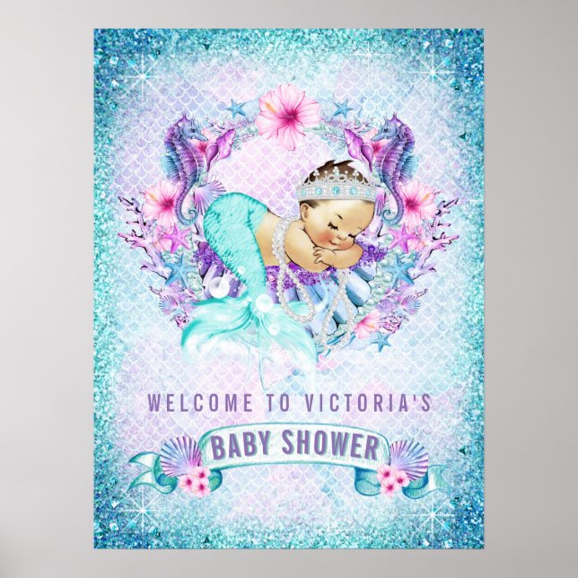 Mermaid Baby Girl Shower Welcome Signs (Front)