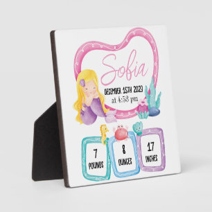Mermaid Baby Photo Birth Stats Announcement Plaque