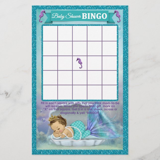 Mermaid Baby shower Bingo Carte de jeu #130 (Devant)