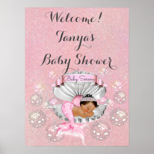 Mermaid Baby Shower Birthday Welcome Sign Pink
