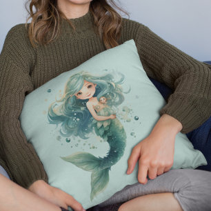 Mermaid Baby Shower Colorful Jellyfish Watercolor Throw Pillow