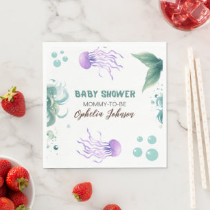 Mermaid Baby Shower Colourful Jellyfish Watercolor Napkin