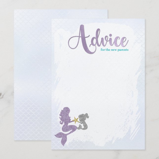 Mermaid Baby shower Conseils aux parents Cartes (Devant / Derrière)