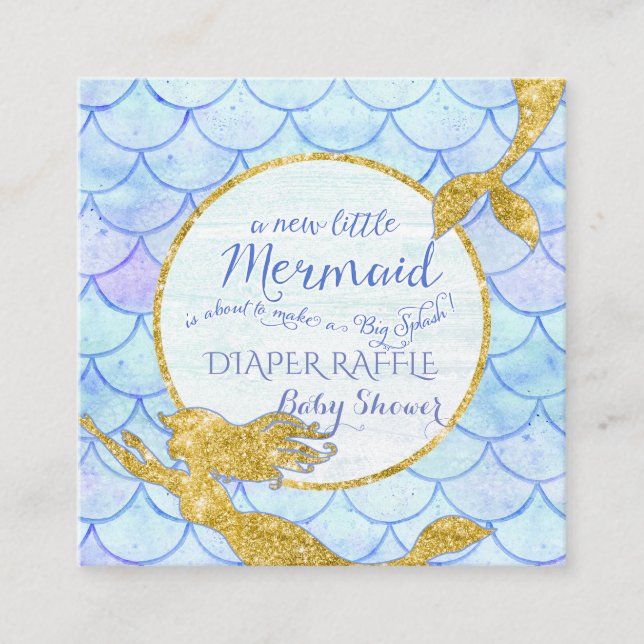 Mermaid Baby Shower Diaper Raffle Gold Glitter Enclosure Card (Front)