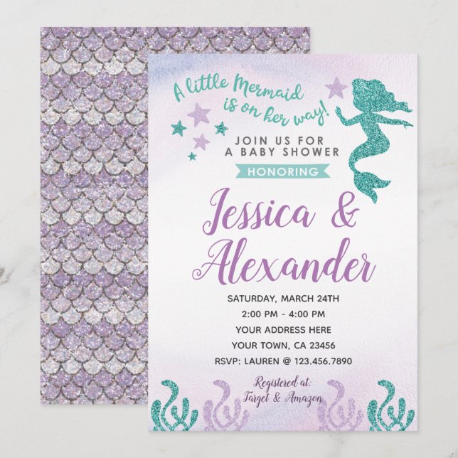 Mermaid Baby Shower Invitation (Front/Back)
