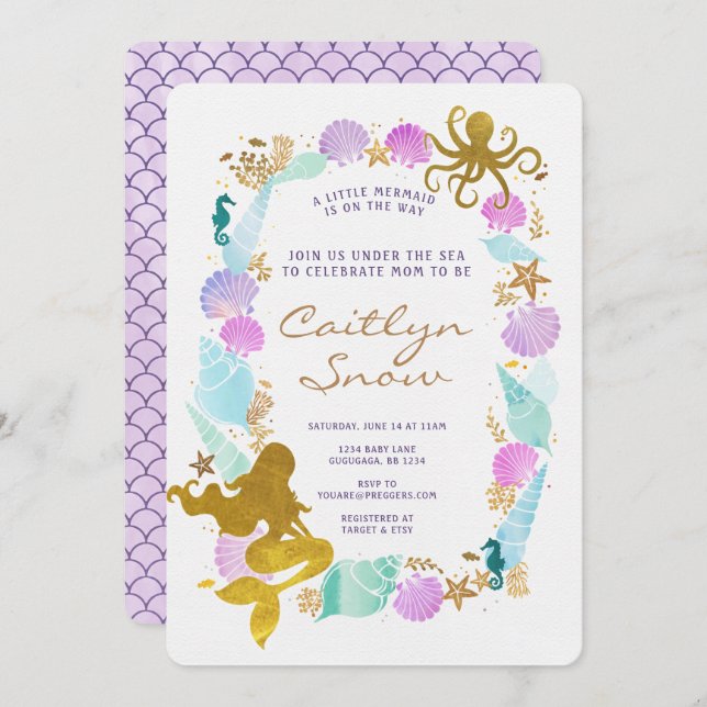 Mermaid Baby Shower Invitation (Front/Back)